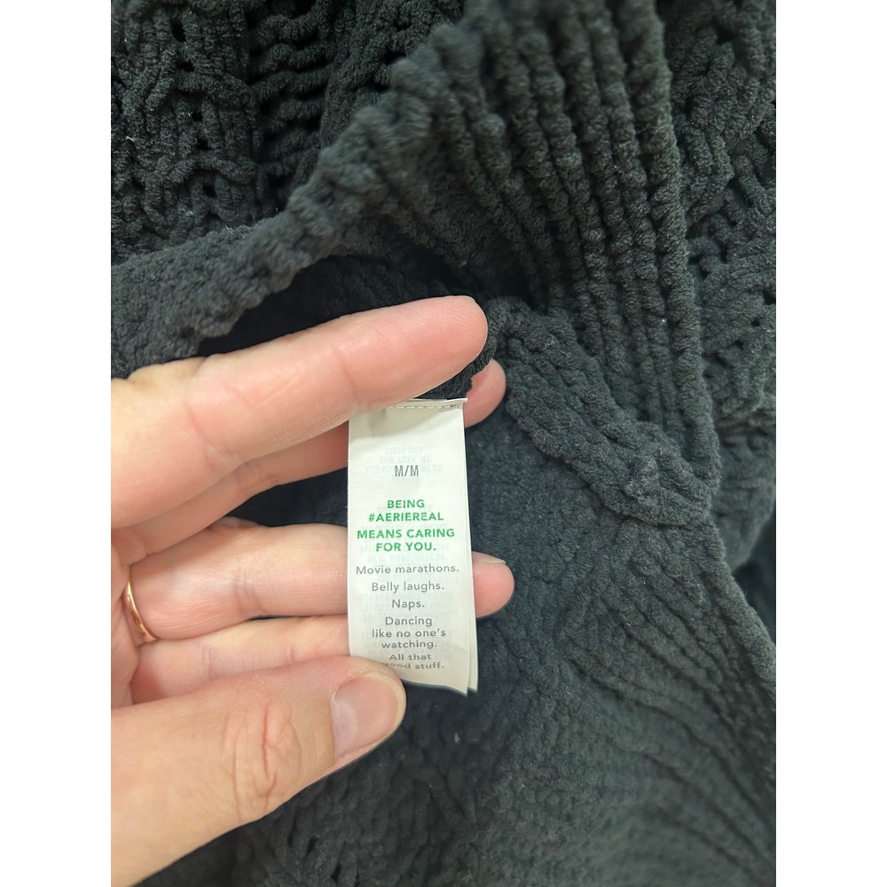 Aerie Sweater Womens Medium Black Chunky Knit Oversized Pullover Collar Cozy - Picture 6 of 10